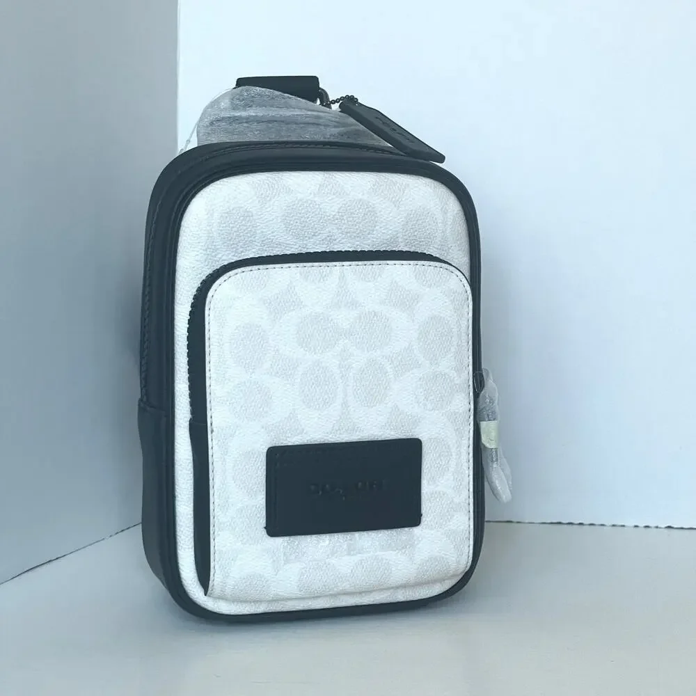 Coach Racer Sling Pack CV763 Black Chalk Signature Canvas Crossbody